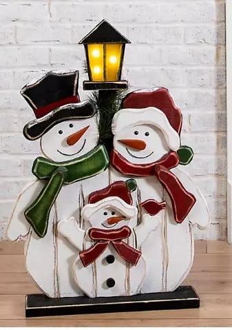 Kirkland Wooden LED Light Post Snowman Family - New in Box (1 of 5)