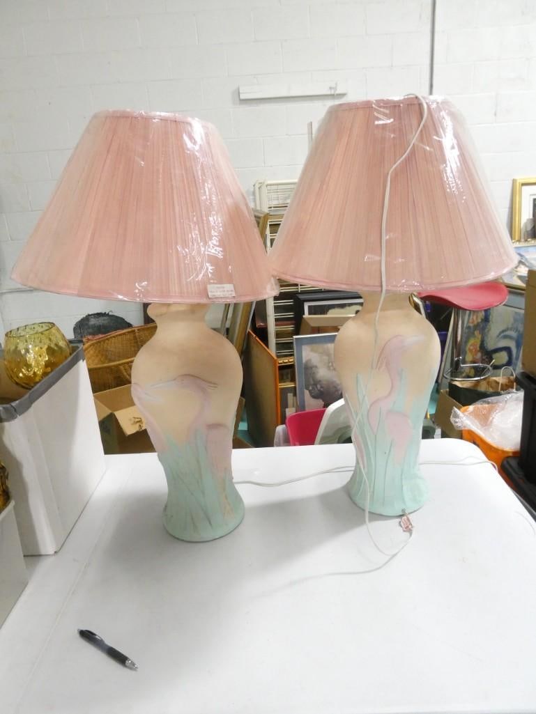 Pr of Pink Flamingo Pastel Colored Table Lamps with Shades (1 of 5)