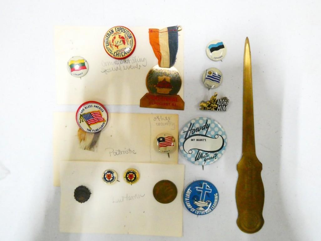 Asst 1930s-1940s Pins & Other Items incl Lutheran Exposition, Flags, etc (1 of 7)
