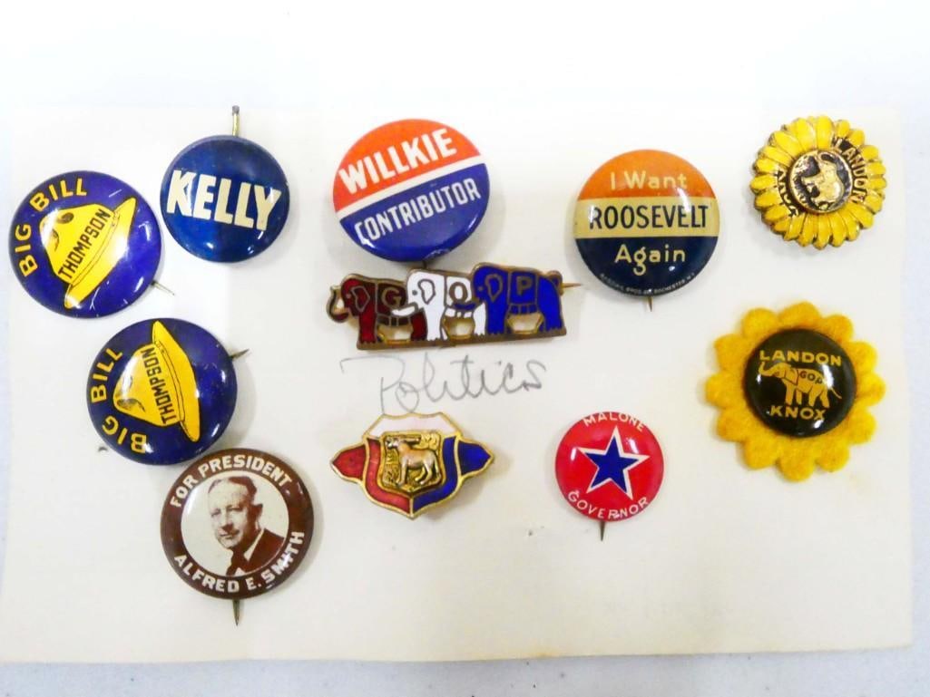 Vintage 1920s-1930s Political Pinbacks or Buttons or Pins: Vintage 1920s-1930s Political Pinbacks or Buttons or Pins . Some rare and in very nice condition