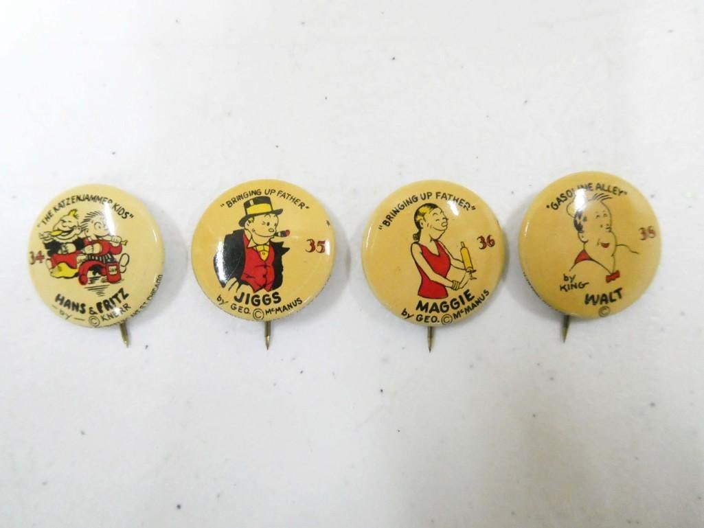 1930s Western Theatre Premium Pinbacks incl The Katzenjammer Kids Hanz & Fritz, (1 of 6)