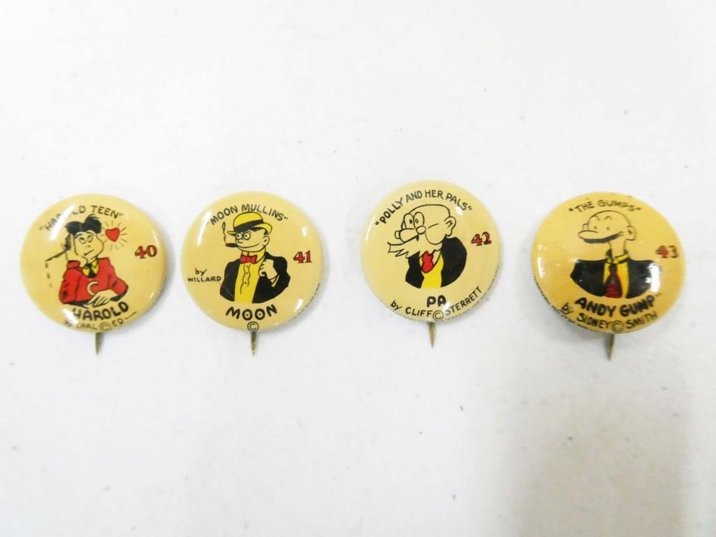 1930s Western Theatre Premium Pinbacks incl Harold Teen Harold, Moon Mullins Moon, (1 of 4)