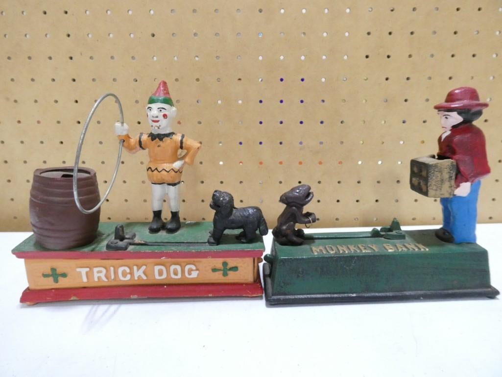 2 Cast Iron Mechanical Coin Banks incl Trick Dog and Monkey Bank (1 of 11)