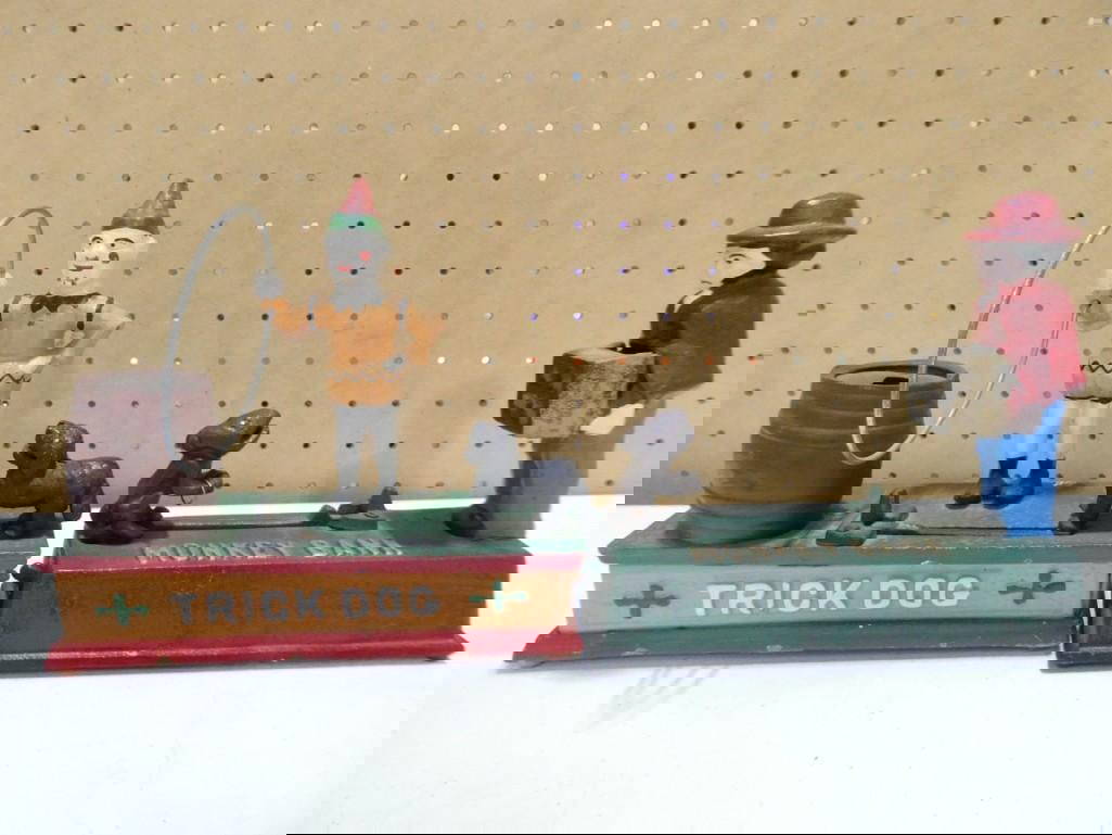 2 Cast Iron Mechanical Coin Banks Incl Trick Dog And Monkey Bank Auction