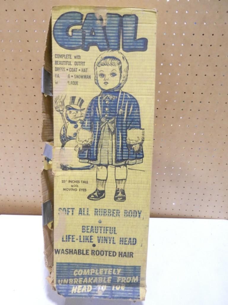 Vtg 1940-1950s Gail 25" Magic Skin Doll w/ Original Box (1 of 13)