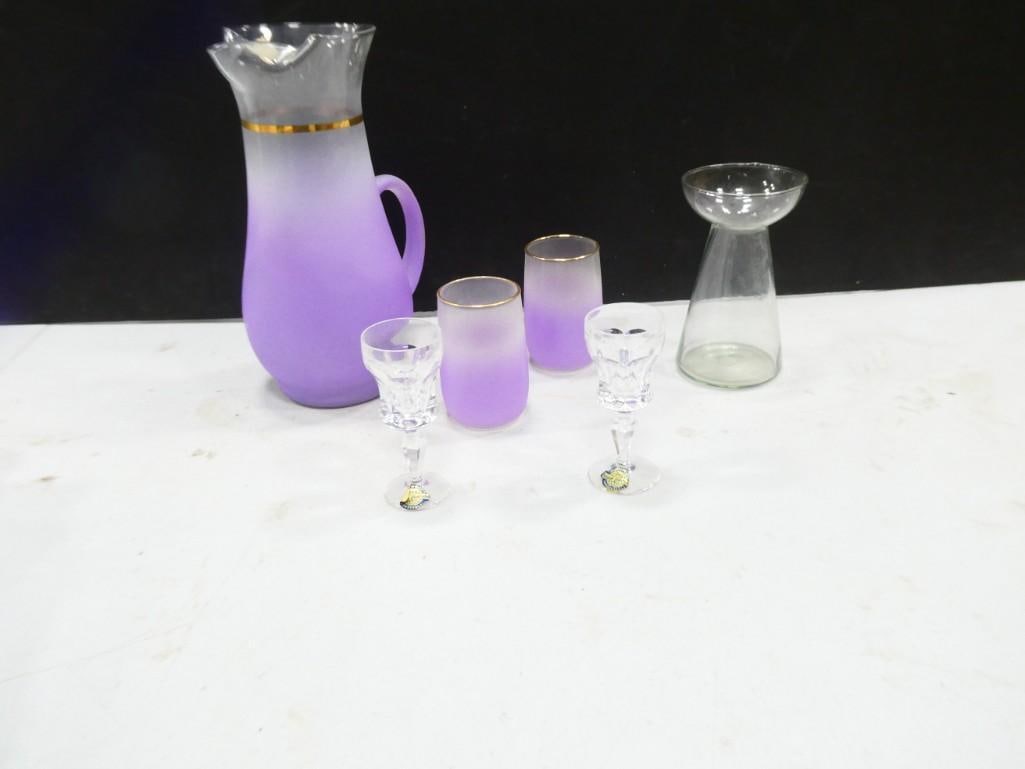 MCM Purple Blendo Pitcher and 2 Glasses Plus Kasper Bleikristall Mundgeblasen Handgeschl 24% Lead Cr (1 of 9)