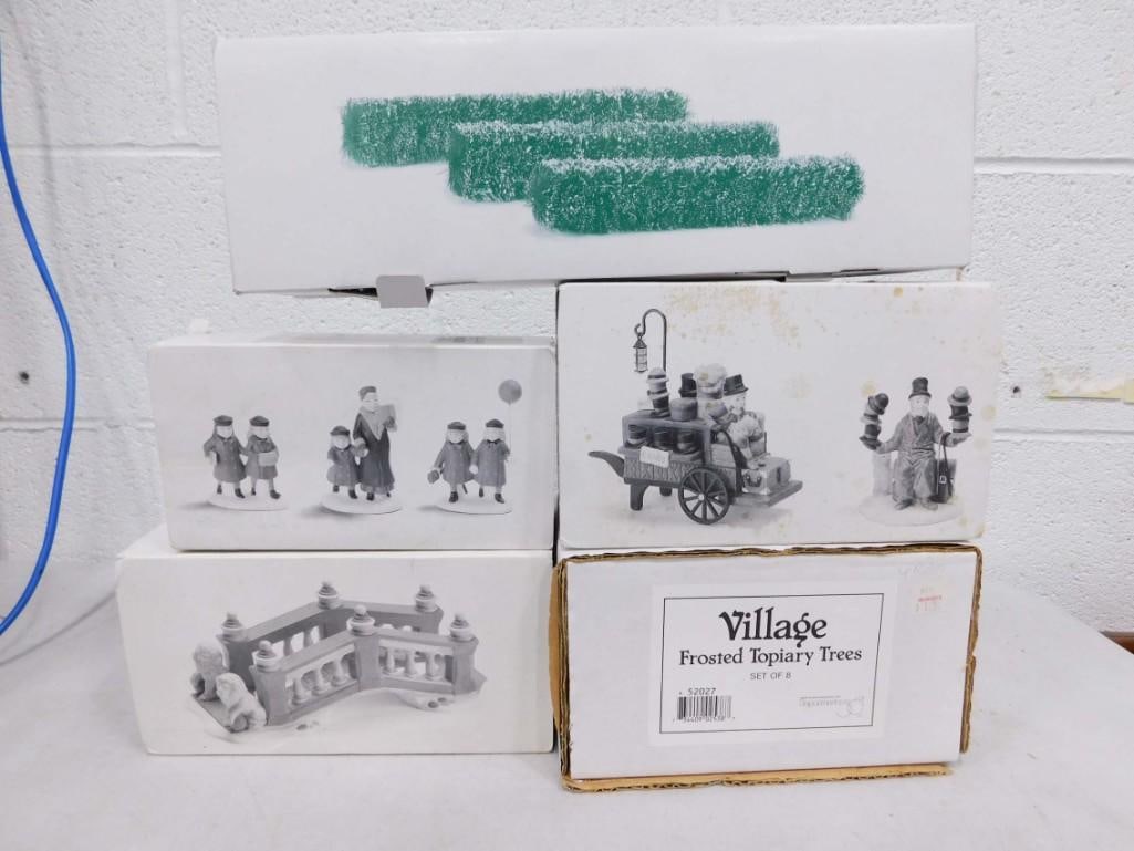 Dept 56 Accessories incl Holiday Field Trip, Chelsea Market Hat Monger & Cart, Frosted Topiary Trees (1 of 6)