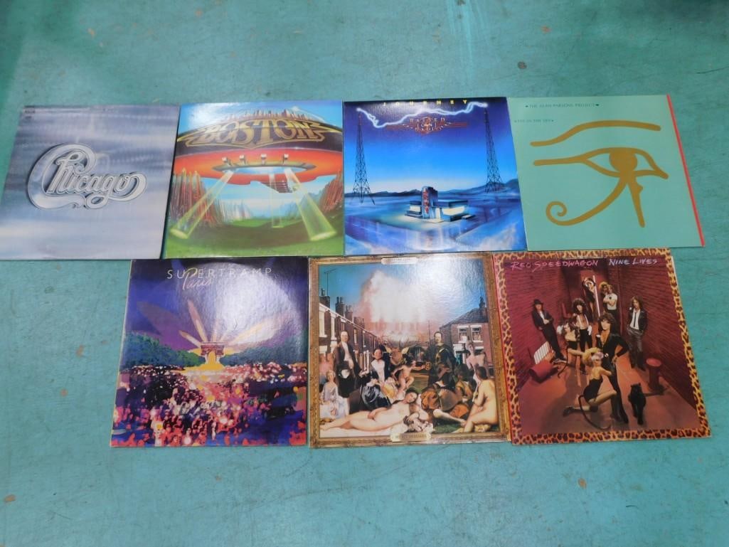 7 Vinyl Record Albums incl Boston, Journey, Alan Parsons Project, Reo Speedwagon, ELO, Chicago, Supe (1 of 3)