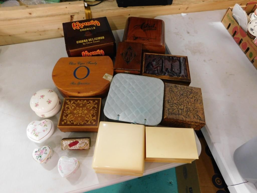 Lot of Jewelry Boxes, Trinket Boxes, Cigar Boxes, Etc (1 of 7)