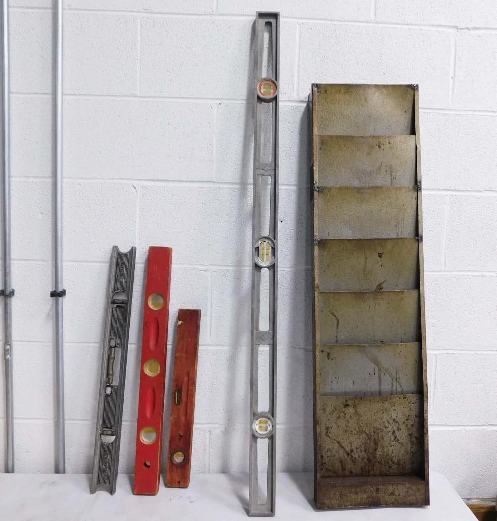Tool Lot incl Levels and a Metal Wall File Pocket: Tool Lot incl Levels and a Metal Wall File Pocket