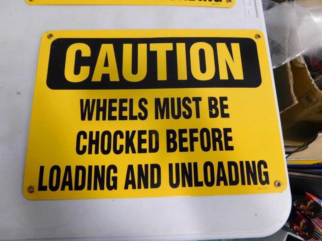 3 Porcelain Signs Caution Wheels Must Be Chocked Before Loading and Unloading (1 of 6)