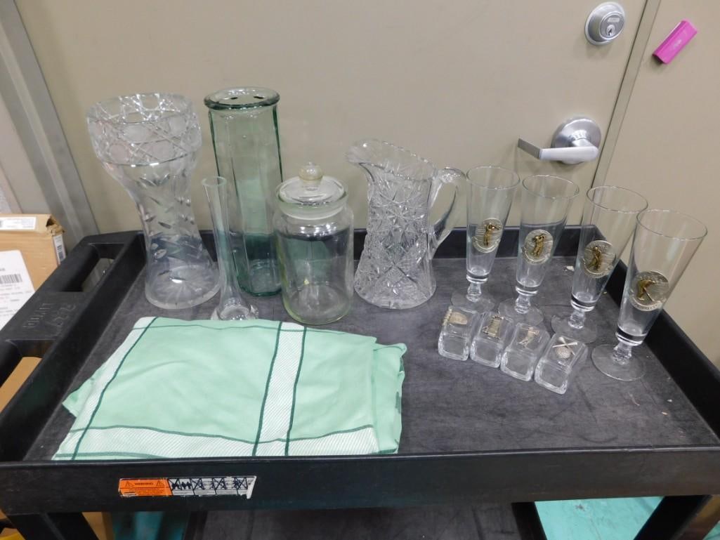 Lot of Glass and Crystal incl Pitcher, Vases, Apothecary Jar, etc (1 of 6)