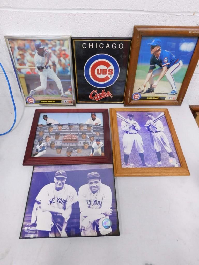 Framed Chicago Cubs and other sports pictures including Andre Dawson, Mark Grace, Babe Ruth, etc. (1 of 4)