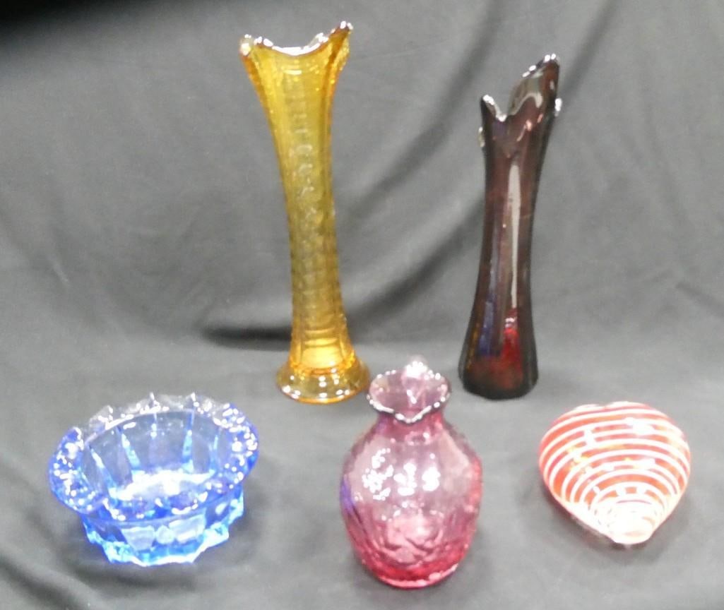 Assorted Art Glass Paperweights, 2 Swung Vases, etc. (1 of 5)