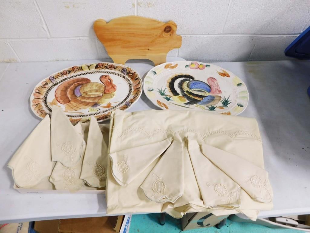Linens, Turkey Platters, and a Pig Cutting Board: Linens, Turkey Platters, and a Pig Cutting Board