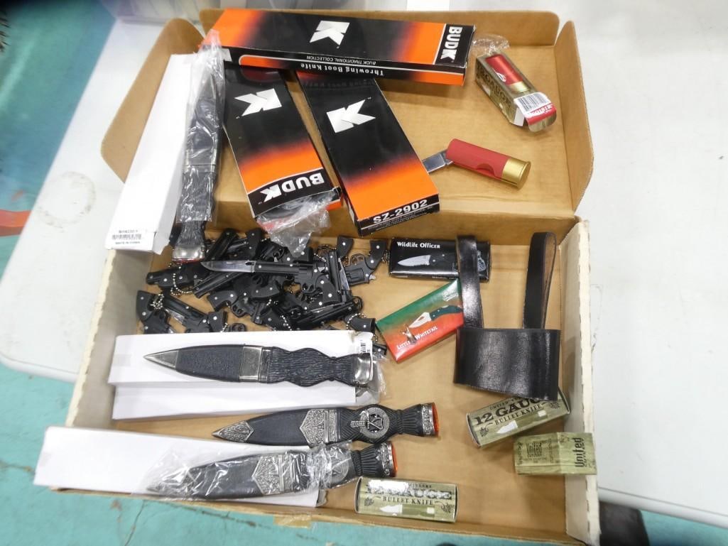 Knives incl Mini Pistol Shaped Pocket Knives, Bullet Shaped Knife, etc: Lot of Knives, Daggers, etc incl Mini Pistol Shaped Pocket Knives, Bullet Shaped Knife, Throwing Boot Knives, etc