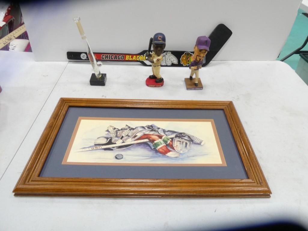 Sports Lot incl Hockey Print, Bobble heads incl Sammy Sosa and Racing Gracie, (1 of 8)