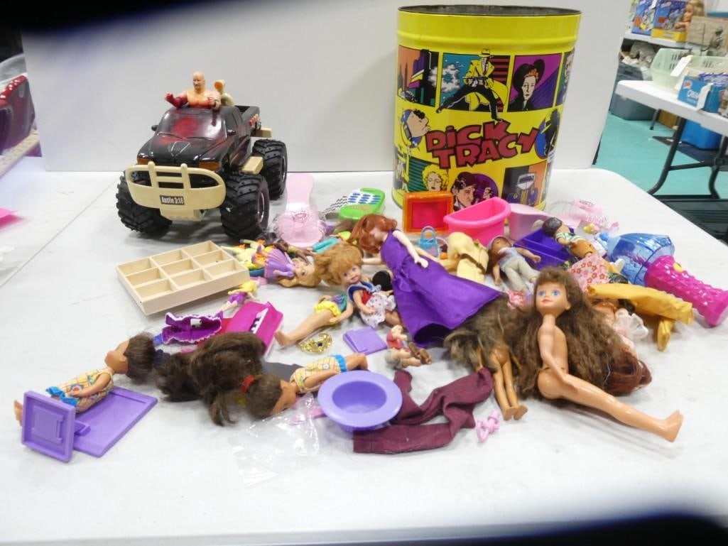 Toy Lot incl Dick Tracy Tin, Dolls, Disney, Figures, Small Toys, etc (1 of 3)