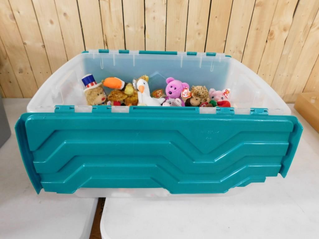 Large Bin full of assorted Plush toys including Beanie Babies (1 of 2)
