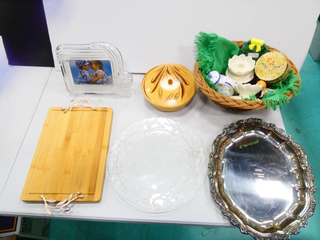 Misc Lot incl Stoppers, Candle Holders, Glass Platter, Silver Plated Tray, etc (1 of 12)