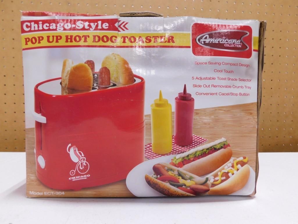Chicago Style Pop Up Hot Dog Toaster: Chicago Style Pop Up Hot Dog Toaster Condition: box has water damage, but item appears new