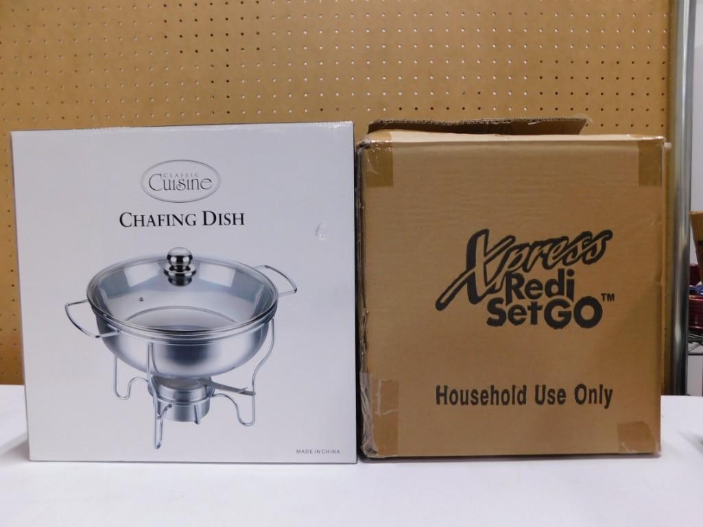 Classic Cuisine Chafing Dish and Xpress Redi Set Go Cooker: Classic Cuisine Chafing Dish and Xpress Redi Set Go Cooker Condition: there is a piece broken off the back of the Redi Set Go Cooker. Chafing Dish appears new in box
