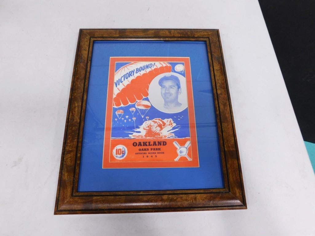 Vintage 1945 Baseball Oakland Oaks Official Score Book: Vintage 1945 Baseball Oakland Oaks Official Score Book Framed Measures approx 14 1/2" x 17"