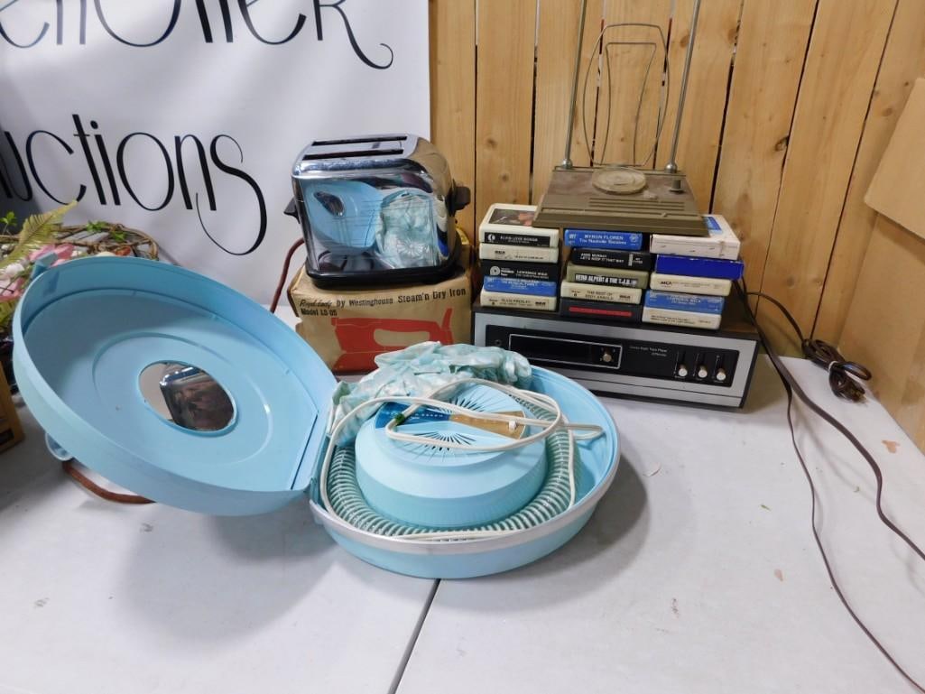Vintage JC Penny 8 Track Player, Vintage Hair Dryer, Toaster, Iron, and 8 Tracks (1 of 6)