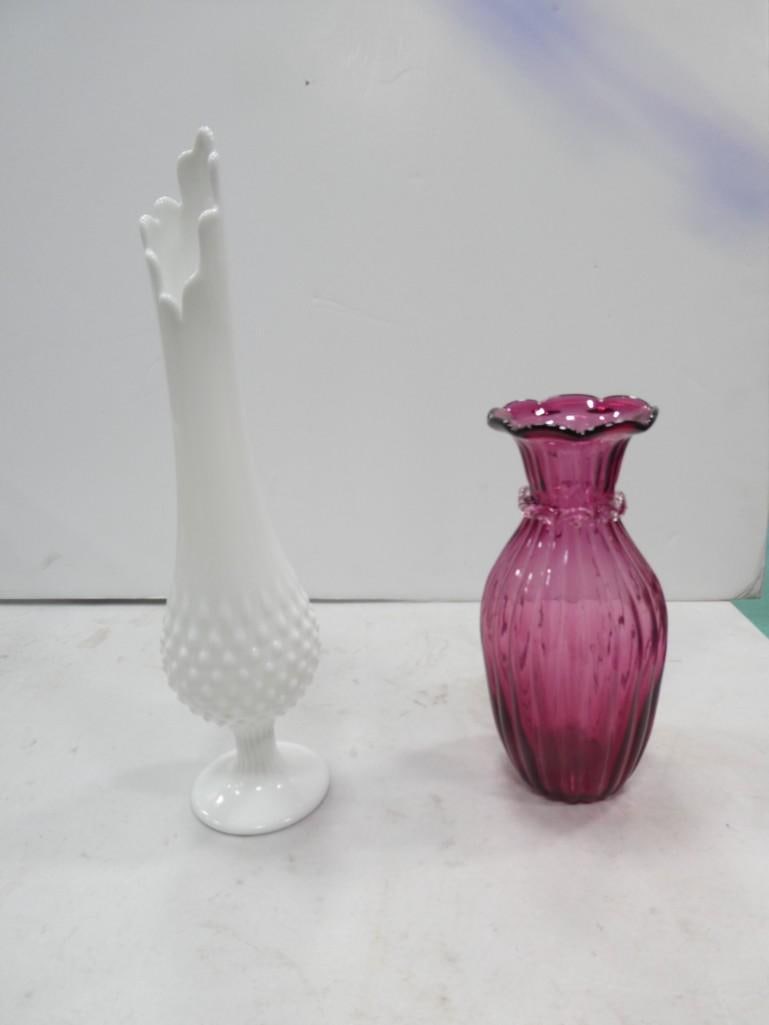 Vintage Fenton Hobnail Swing Vase and Cranberry Art Glass Vase Pilgrim Glass (1 of 5)