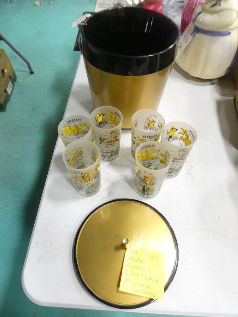 1950's bar set including 6 glasses, 1 ice bucket - Americana and Black Americana Glasses (1 of 3)