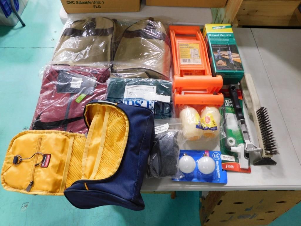 Misc. Lot including Lufthansa Travel Bag, other bags, Stanley Panel Carry, Wolfcraft Dowel Pro Kit: Misc. Lot including Lufthansa Travel Bag, other bags, Stanley Panel Carry, Wolfcraft Dowel Pro Kit, etc.