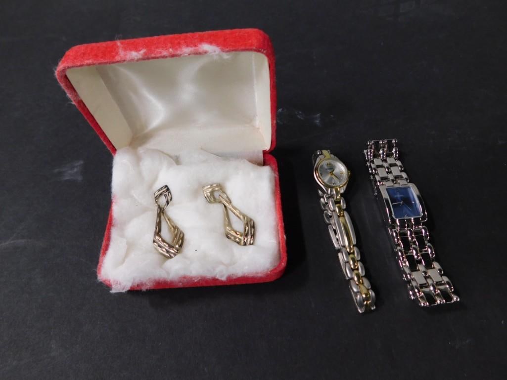 Sterling Silver Earrings and pair of Fossil Watches (1 of 3)
