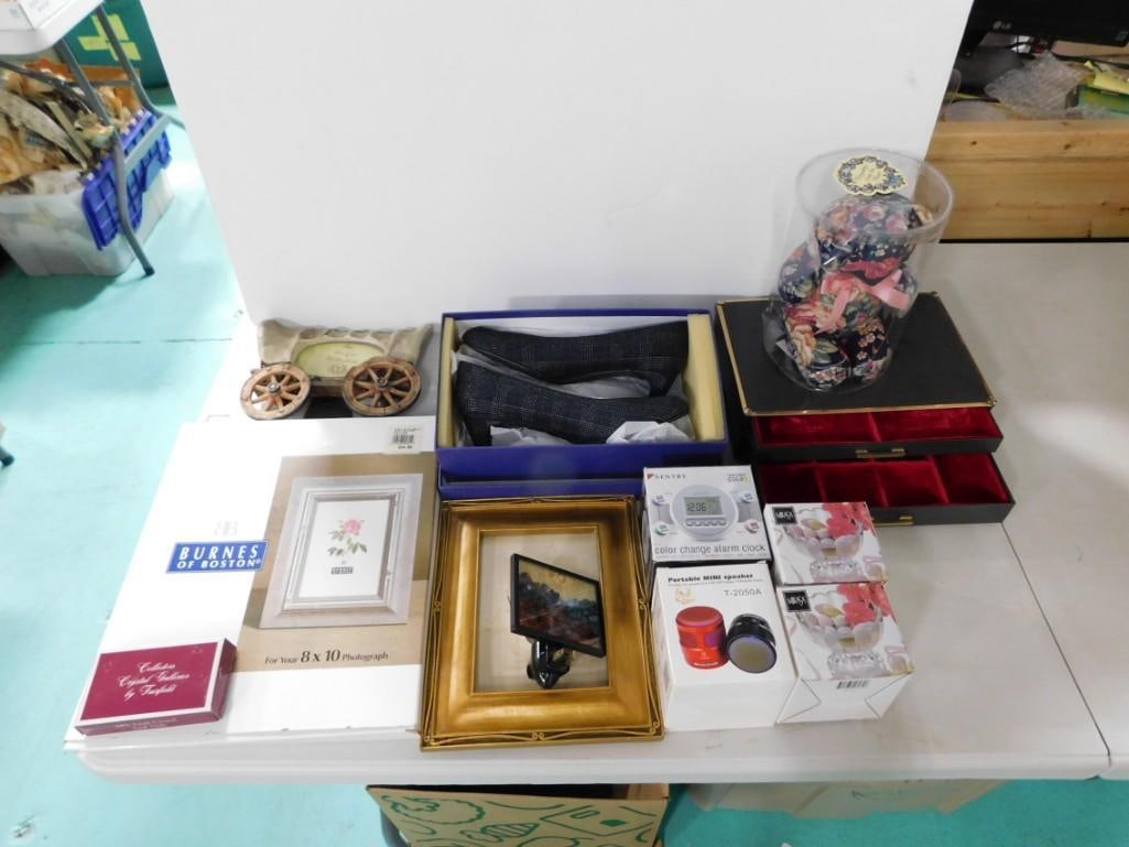 Misc lot including Mikasa, Mini Speakers, Alarm Clock, picture frames, shoes, decor, etc. (1 of 7)