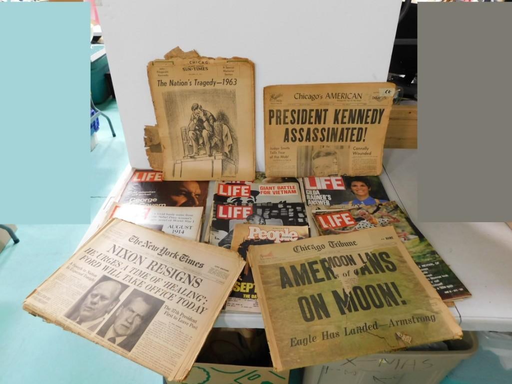 Vintage Life Magazines and 1960's newspapers - Kennedy Assassination, Moon Landing, Nixon resigns, e (1 of 3)