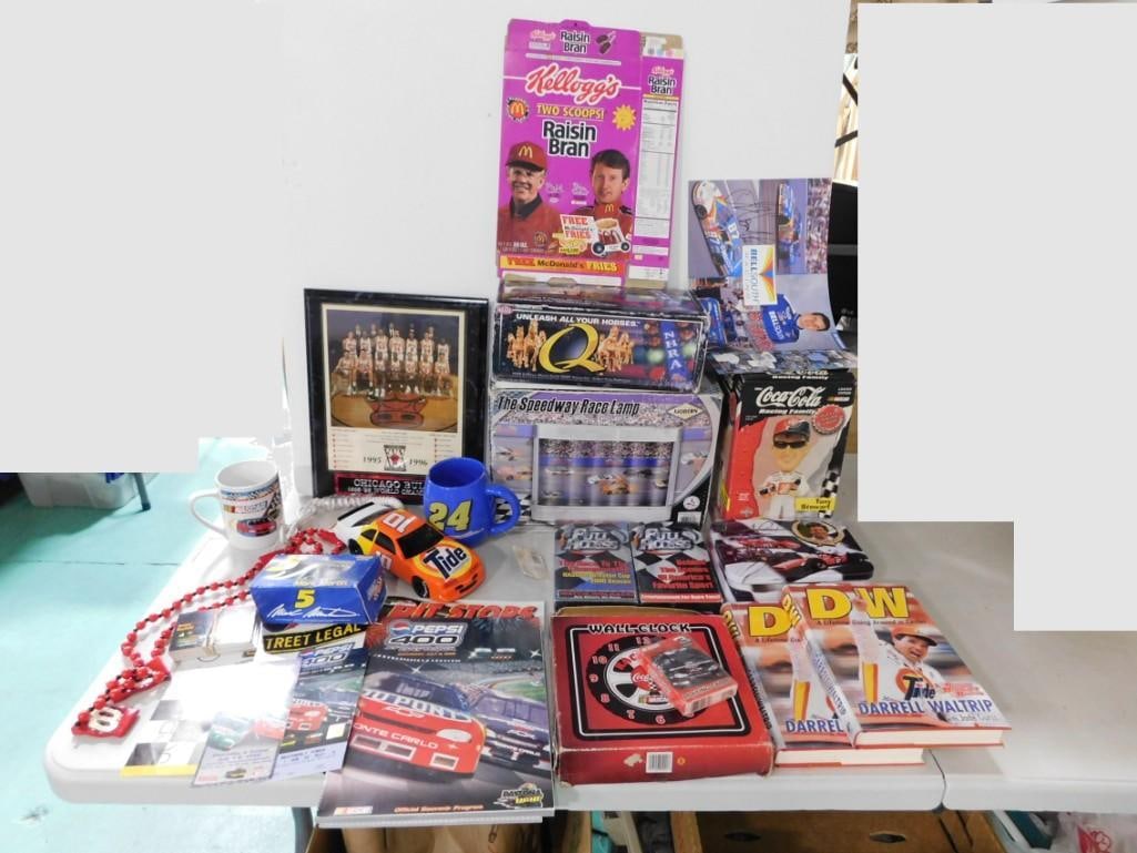 Sports Lot including NASCAR, Chicago Bulls, Speedway Race Lamp, Mugs, Clocks, Darrell Waltrip (1 of 7)