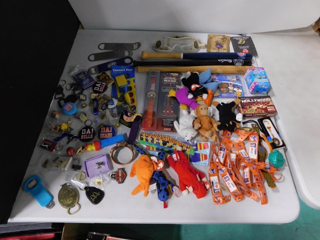 Smalls lot including key chains, Beanie Babies, bottle openers, sports, Connect 4, Star Wars, etc. (1 of 6)