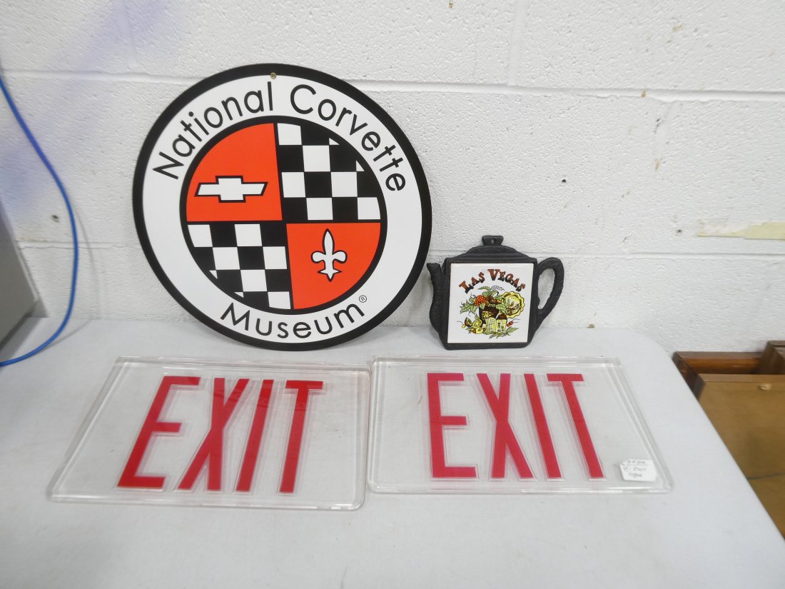Misc Lot including Corvette Museum Sign, Exit Signs, Las Vegas Trivet (1 of 9)