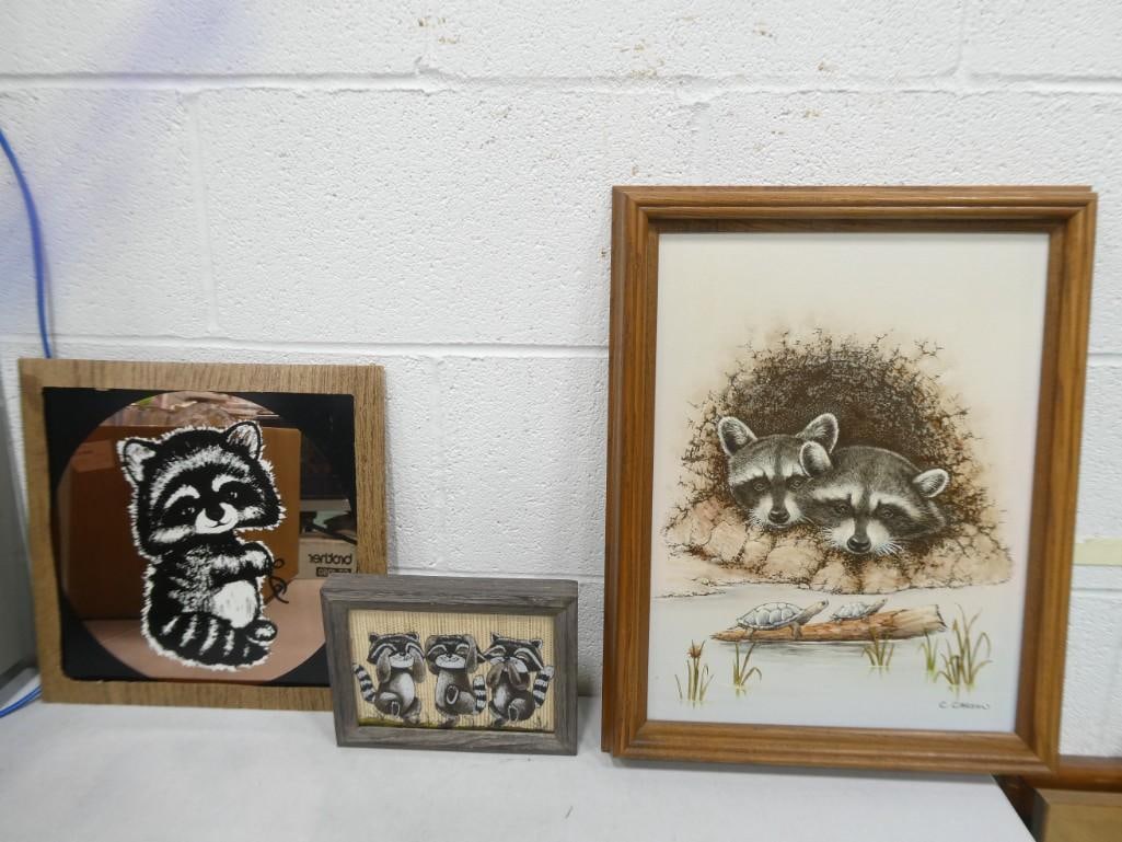 Lot of 3 Raccoon Pictures inclduing Signed C. Carson original: Lot of 3 Raccoon Pictures including Signed C. Carson original