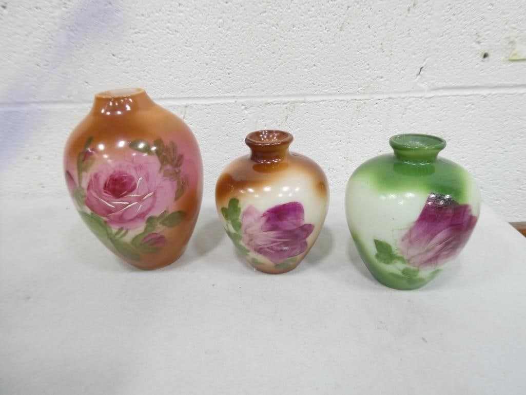 3 antique Bristol Hand Painted Glass Vases (1 of 6)
