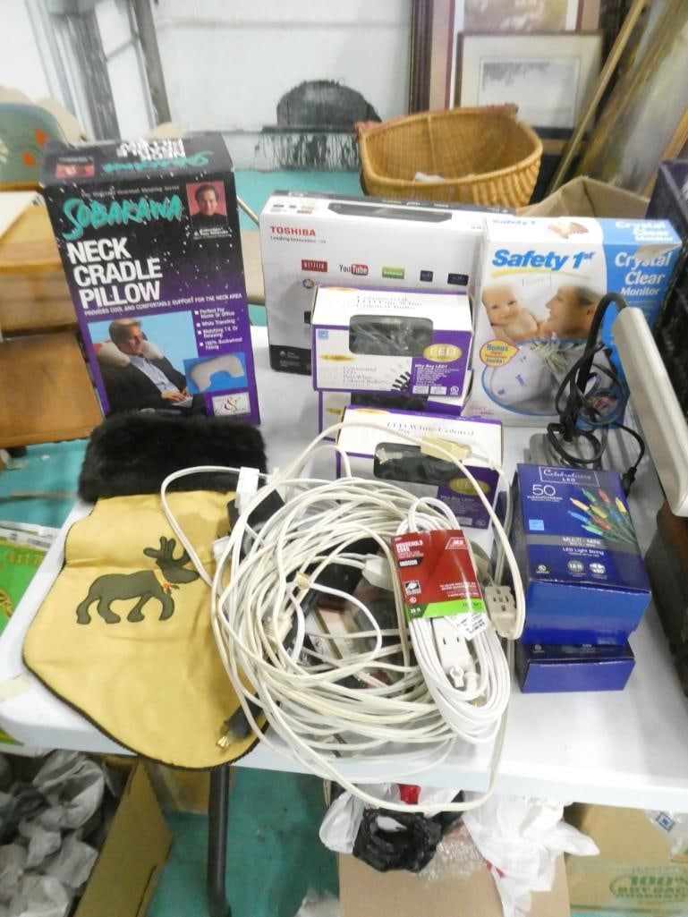 Misc Lot incl Desk Lamp, Christmas Lights, Neck Pillow, Toshiba Media Box, etc (1 of 8)