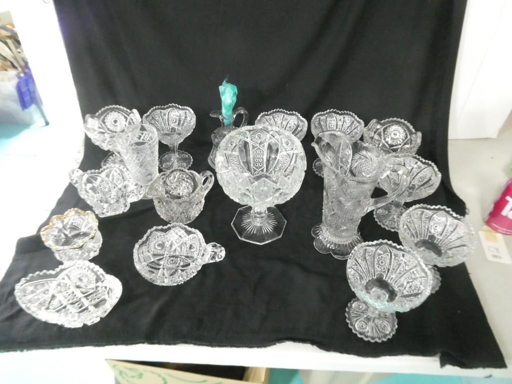 Vintage Clear Glass incl Various Hobstar Patterns, Pitcher, Footed Bowls, etc (1 of 5)