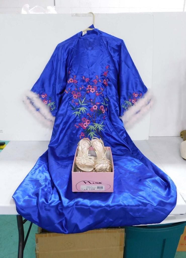 Embroidered Kimono or Robe and a Pair of Shoes: Embroidered Kimono or Robe and a Pair of Shoes . Shoes are size 8 1/2M Ladies Nina Shoes and Appear unworn