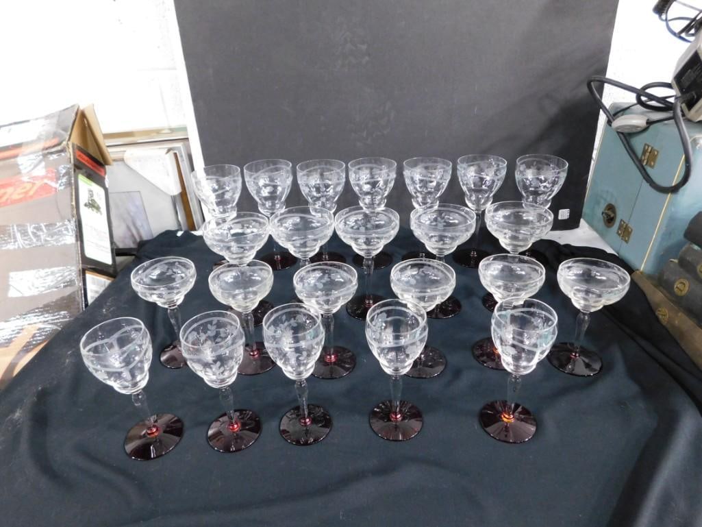 Set of Stemware Clear with Red Bases (1 of 8)