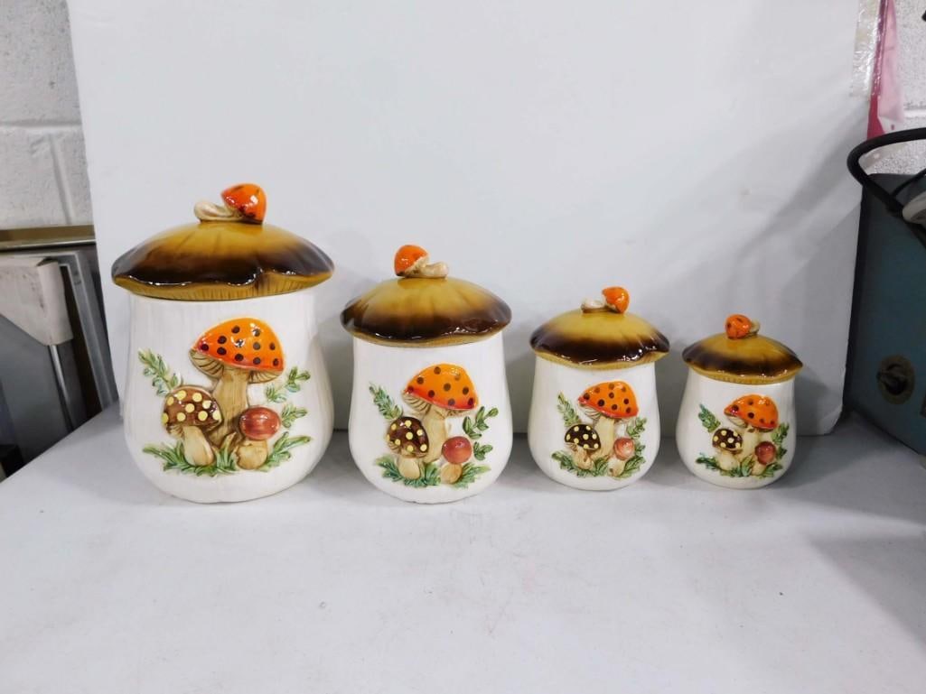Set of 4 Vintage Ceramic Mushroom Canisters (1 of 4)