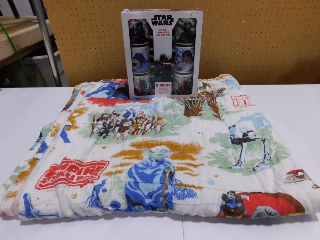 Vtg 1980s Star Wars Empire Strikes Back Twin Size Quilted Bedspread, 6 Star Wars Classic Character (1 of 7)