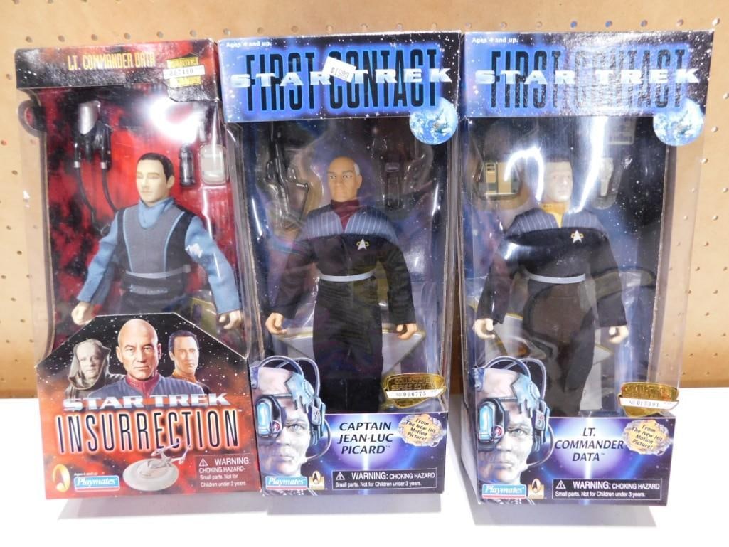 3 Star Trek Action Figures incl Captain Jean-Luc Picard and 2 Lt Commander Data (1 of 4)
