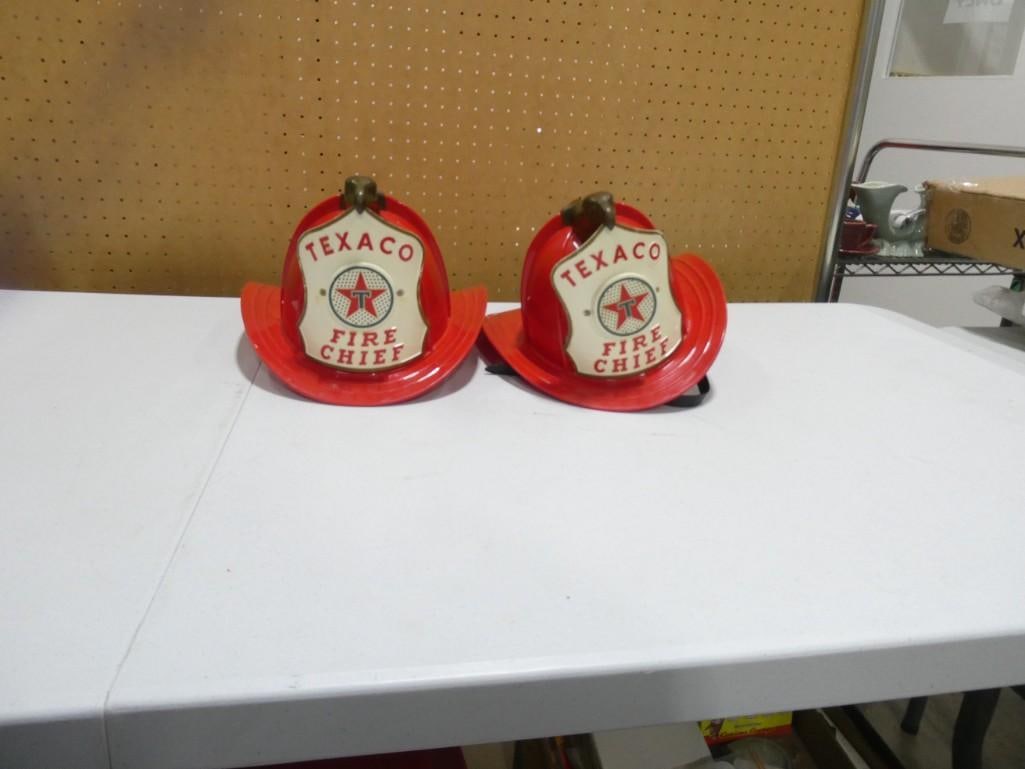 2 Texaco Fire Chief Red Kids Hats or Toy Helmets: 2 Texaco Fire Chief Red Kids Hats or Toy Helmets Condition: 1 is cracked