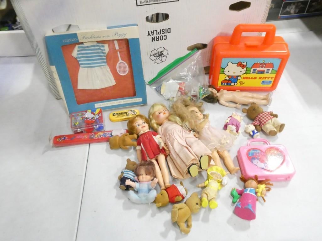 Toy Lot including hello Kitty, Dolls, Doll Clothes, etc.: Toy Lot including hello Kitty, Dolls, Doll Clothes, etc.