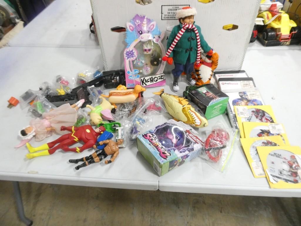 Assorted Toy Lot including Sports Video Games, Dolls, Action Figures, Star Wars, etc.: Assorted Toy Lot including Sports Video Games, Dolls, Action Figures, Star Wars, Kachooz, etc.