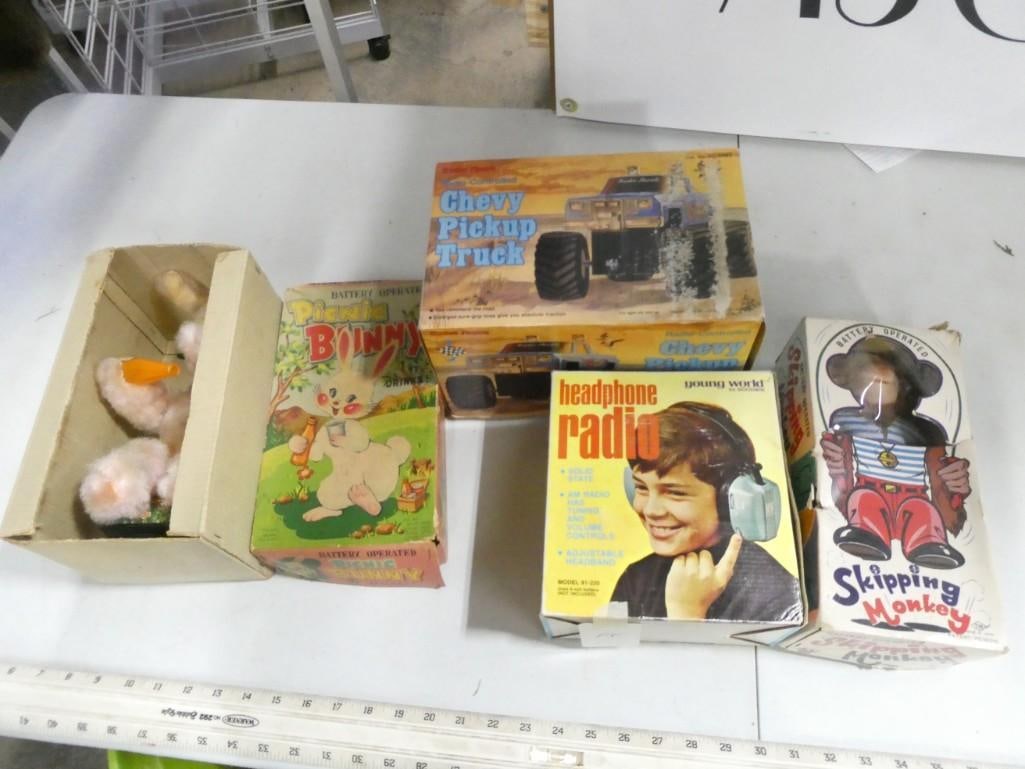 Misc. Toy Lot including Picnic Bunny, Skipping Monkey, Headphone Radio and Chevy Pickup Truck (1 of 8)